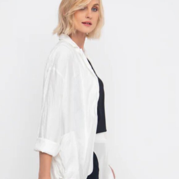 NWT $274 OZAI N KU Off White Crinkle Blazer L - Picture 1 of 6